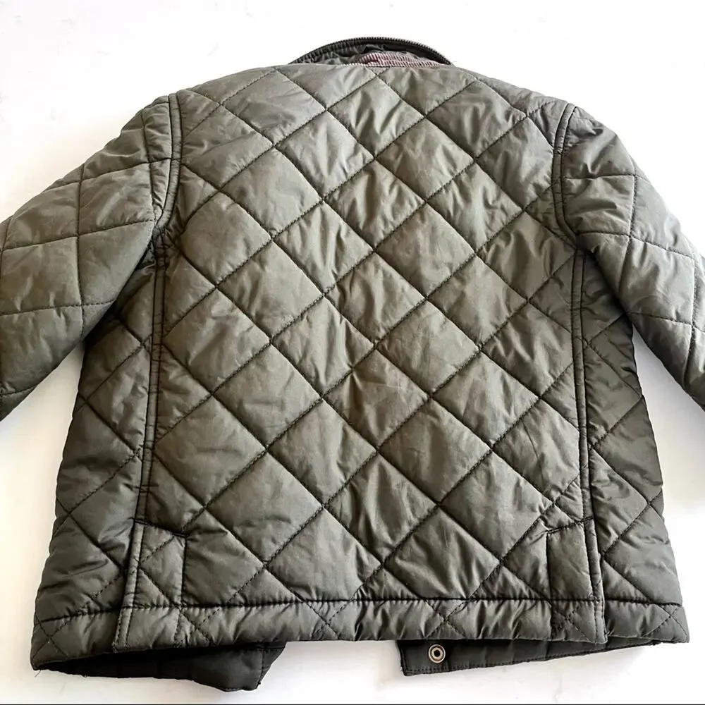 Polo Ralph Lauren Hagan Boys Quilted Barn Jacket Olive Corduroy Trim Sz 6 Preppy